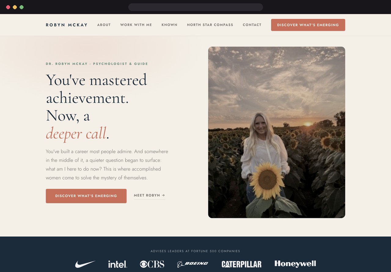 Dr. Robyn McKay personal brand website homepage, designed and built by Firestarter