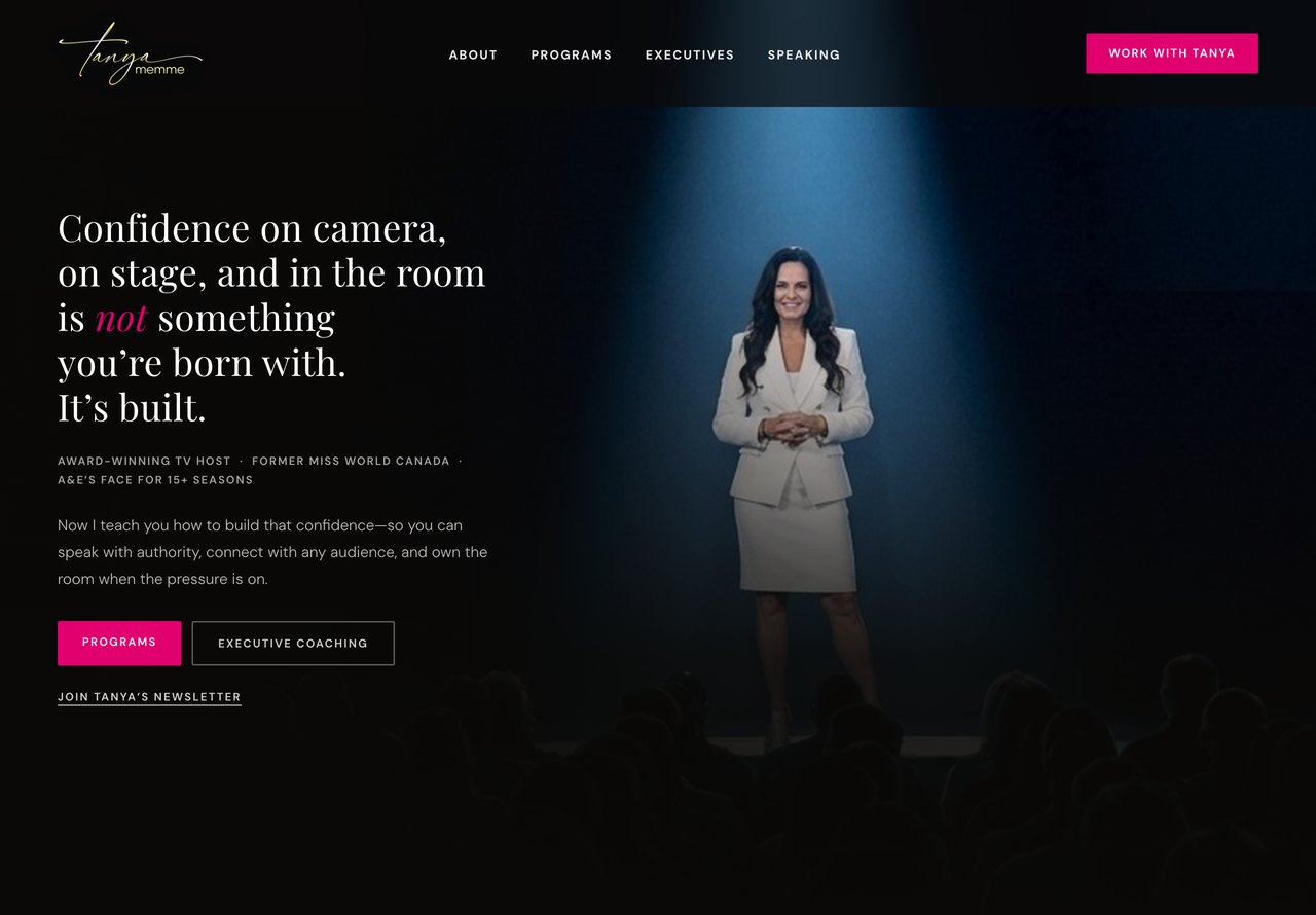 Tanya Memme personal brand website homepage, designed and built by Firestarter