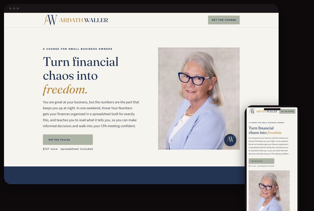 Ardath Waller, a Firestarter brand and build, shown on desktop and phone