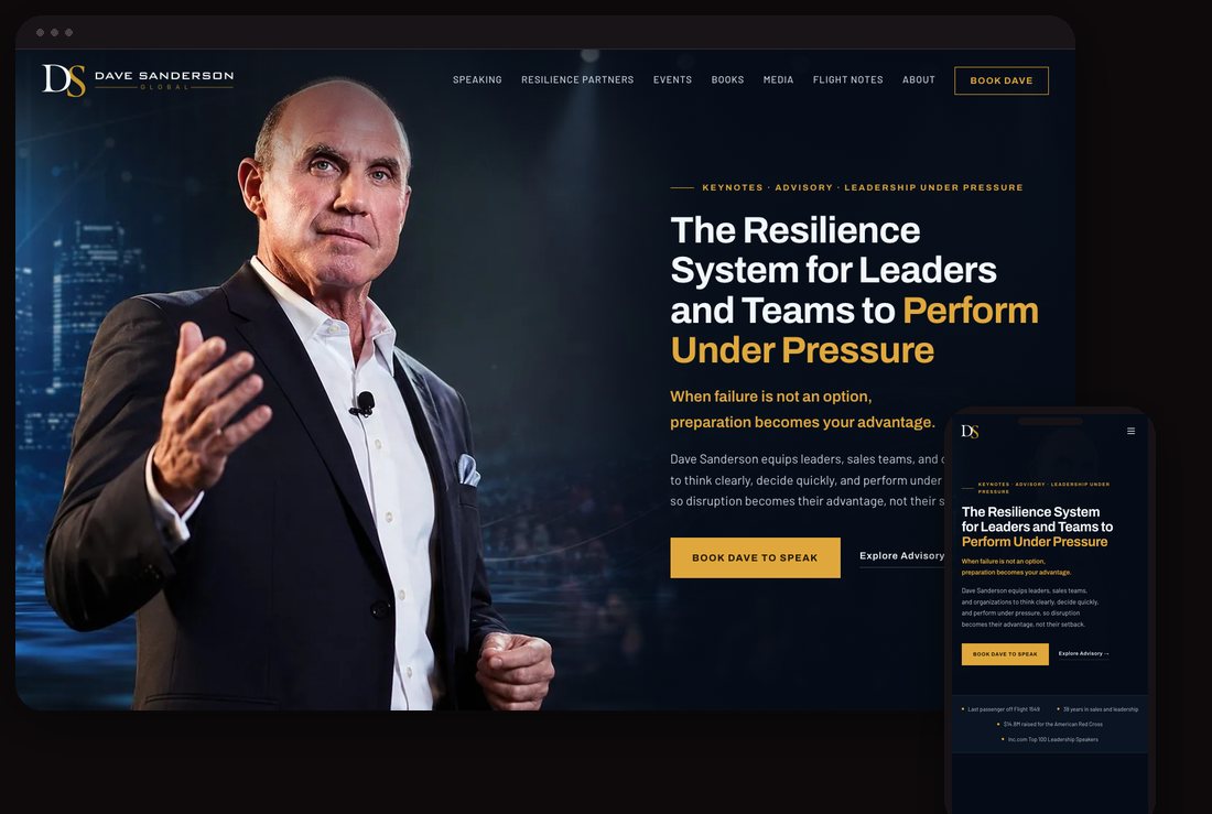 Dave Sanderson Global, a Firestarter brand and website build, shown on desktop and phone