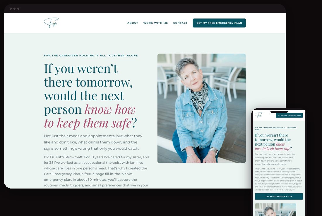 Fritzi Strowmatt, a Firestarter brand and build, shown on desktop and phone