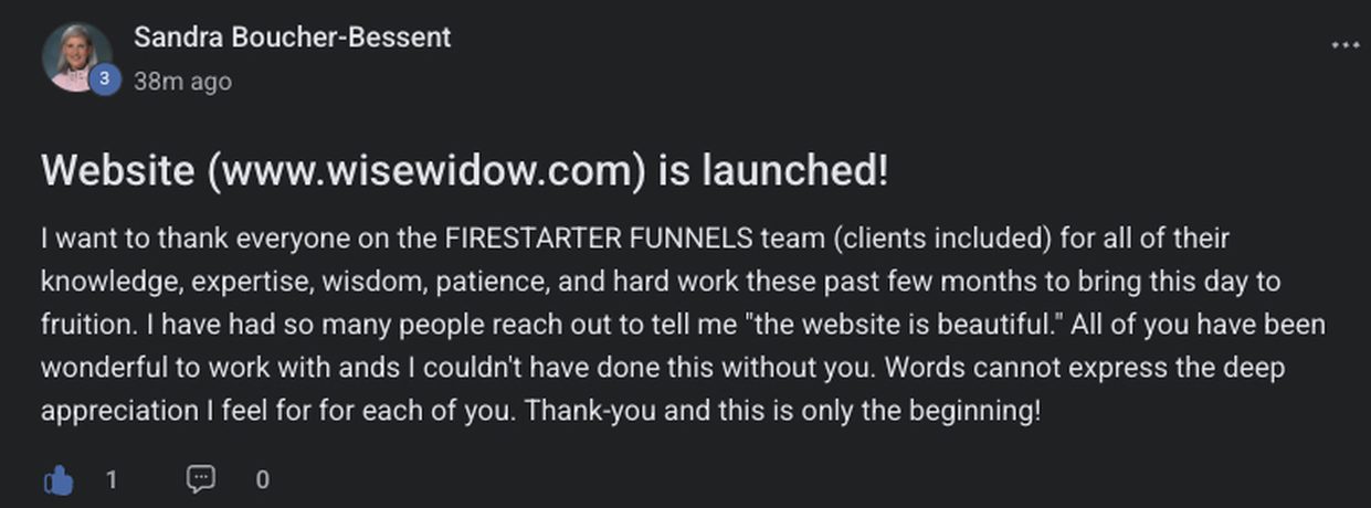 Client testimonial for Firestarter