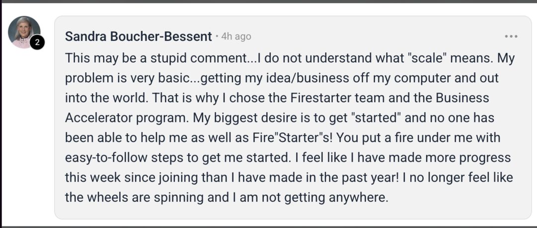 Client testimonial for Firestarter