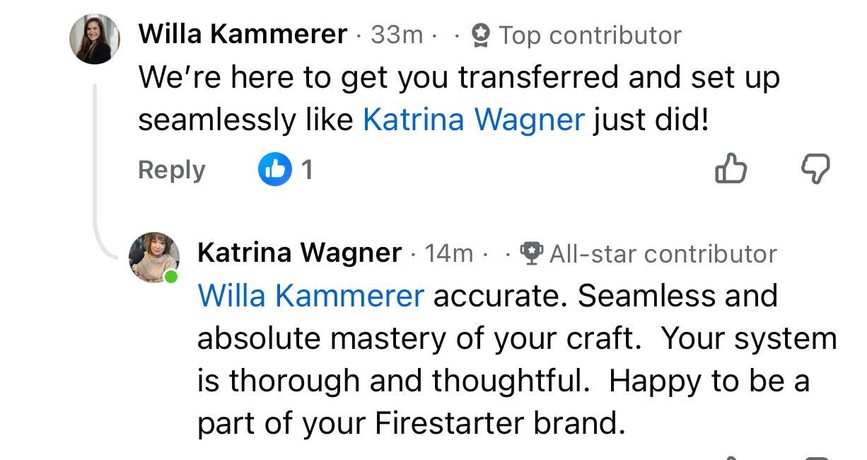 Client testimonial for Firestarter