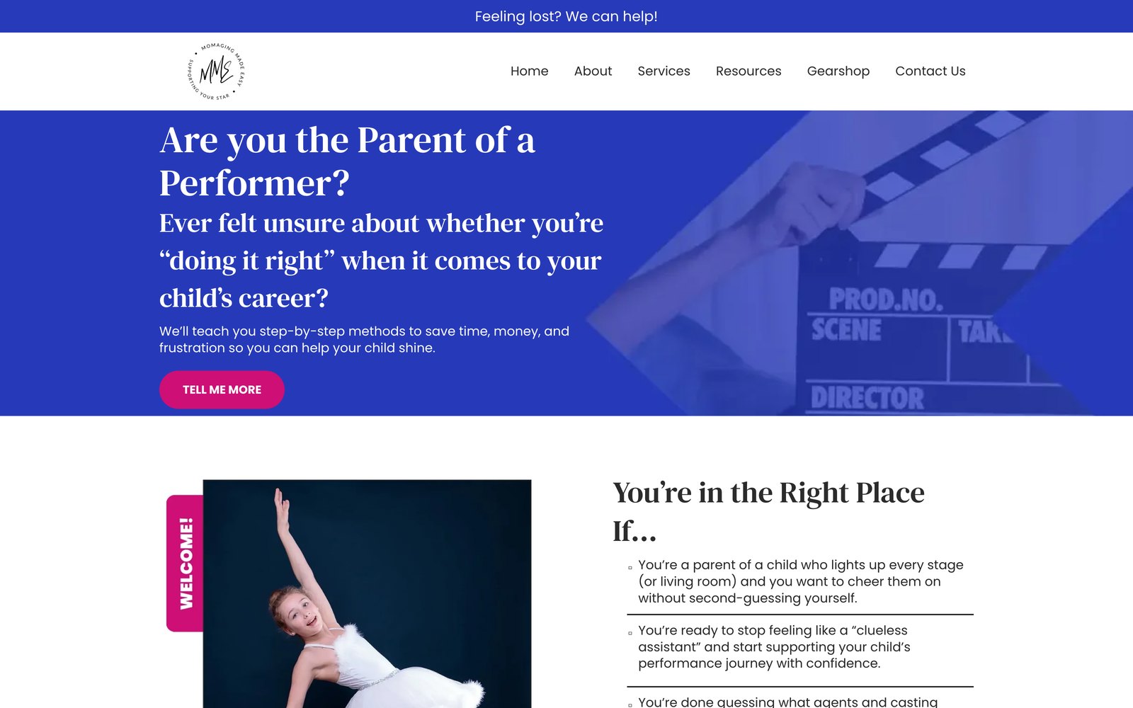 Momaging Made Easy — brand and website for parents of young performers, built by Firestarter