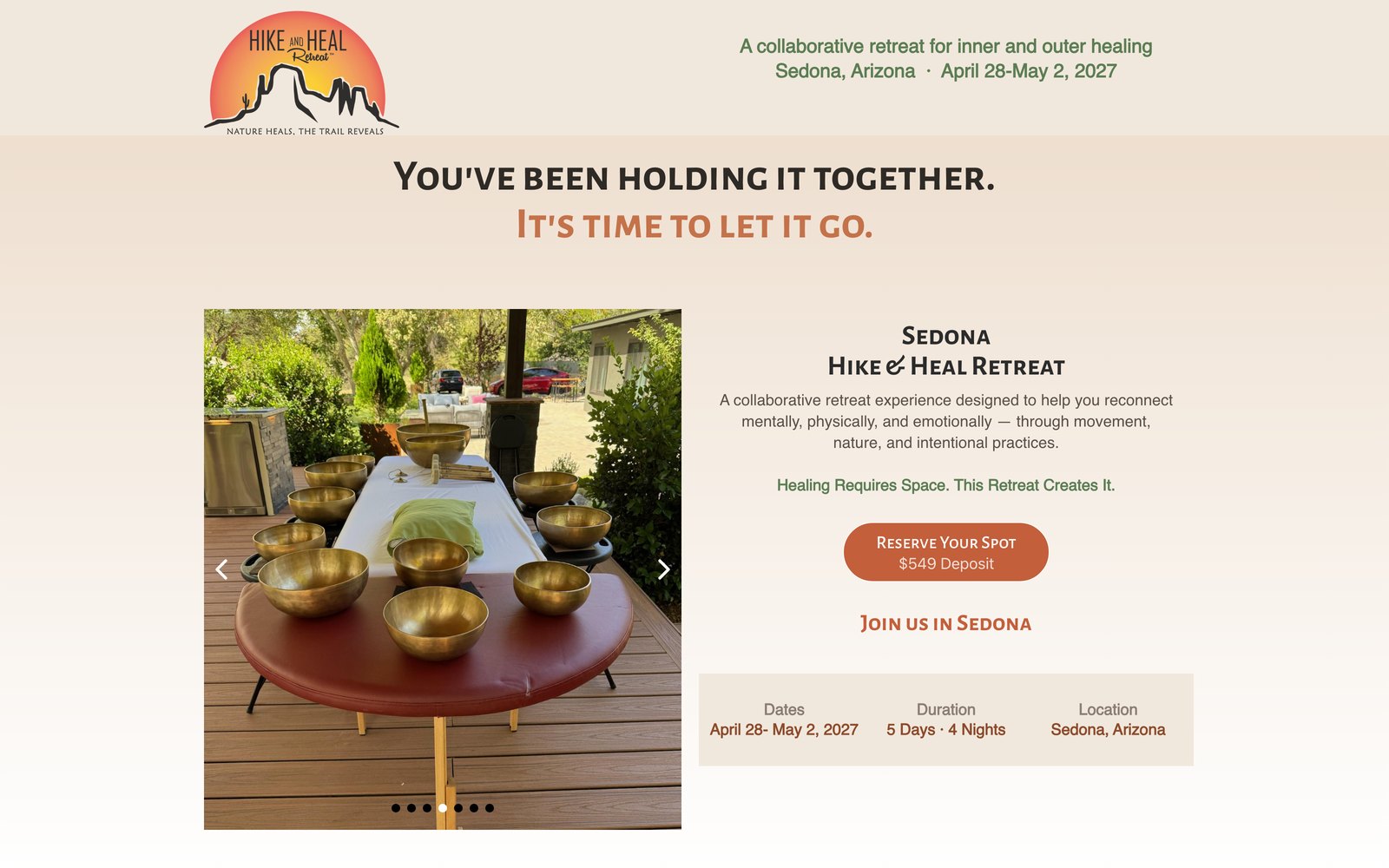 Hike & Heal Retreats Sedona — retreat brand and website, built by Firestarter