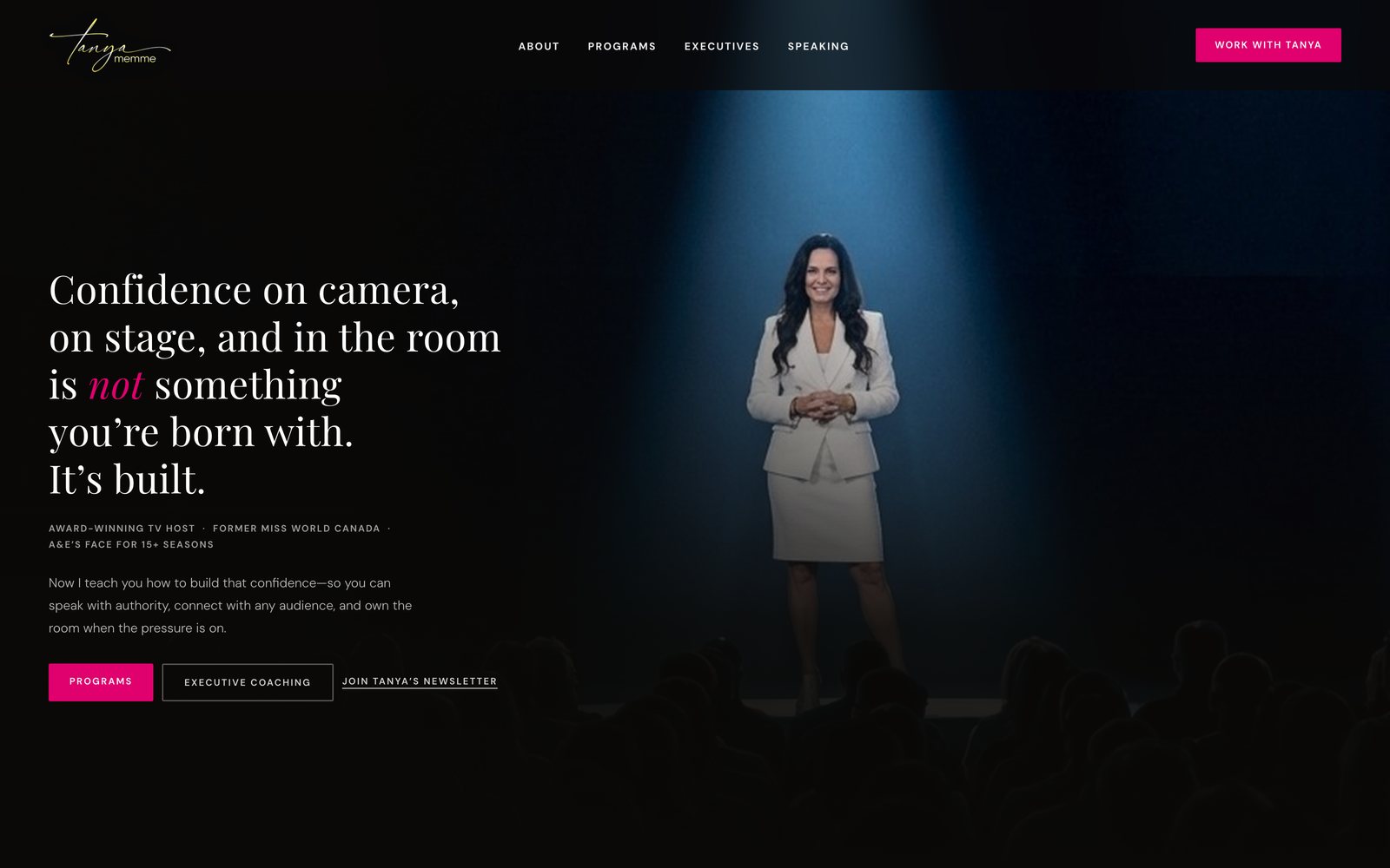 Tanya Memme &mdash; homepage direction in development: dark editorial stage art direction